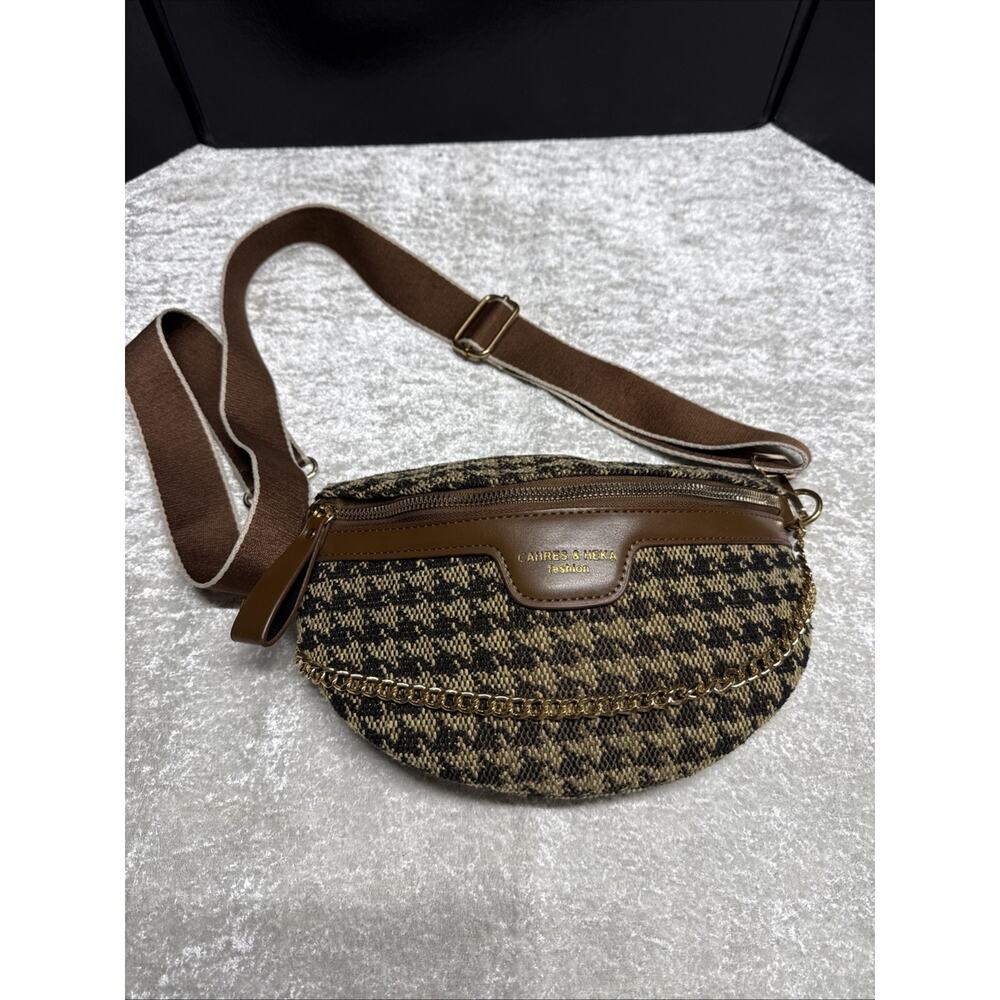 Womens Houndstooth Graphic Chain Decor Fanny Pack